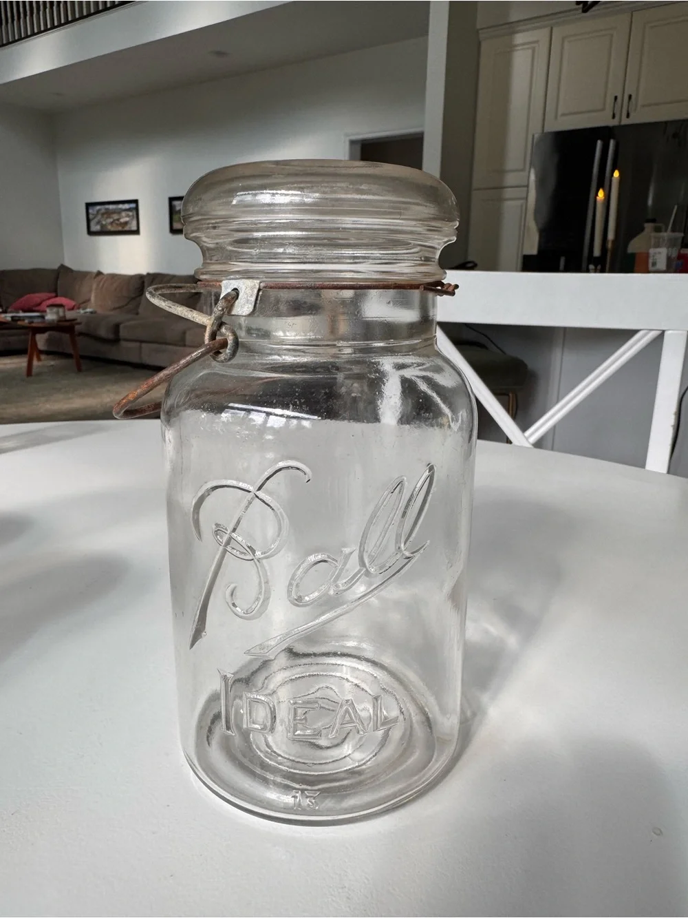 Vintage Ball Quart Clear Glass Airtight Storage Jar with Wire Bail Lid - Clear